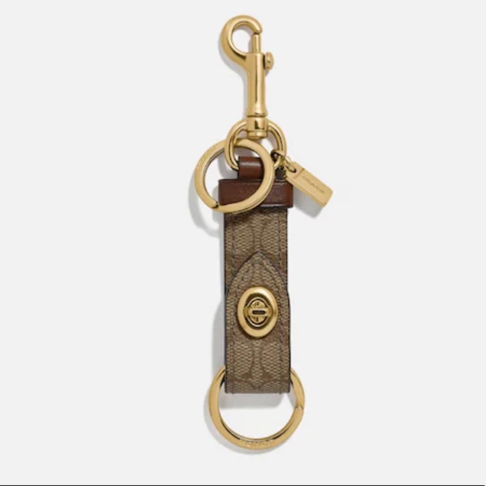 NEW! COACH Trigger Snap Key Ring / Bag Charm w/ Dogleash Snap, Gold/Khaki NWT! - Picture 14 of 16